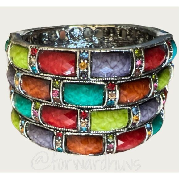 Multi-Colored Hinge Bracelet with Rhinestone - Picture 6 of 9